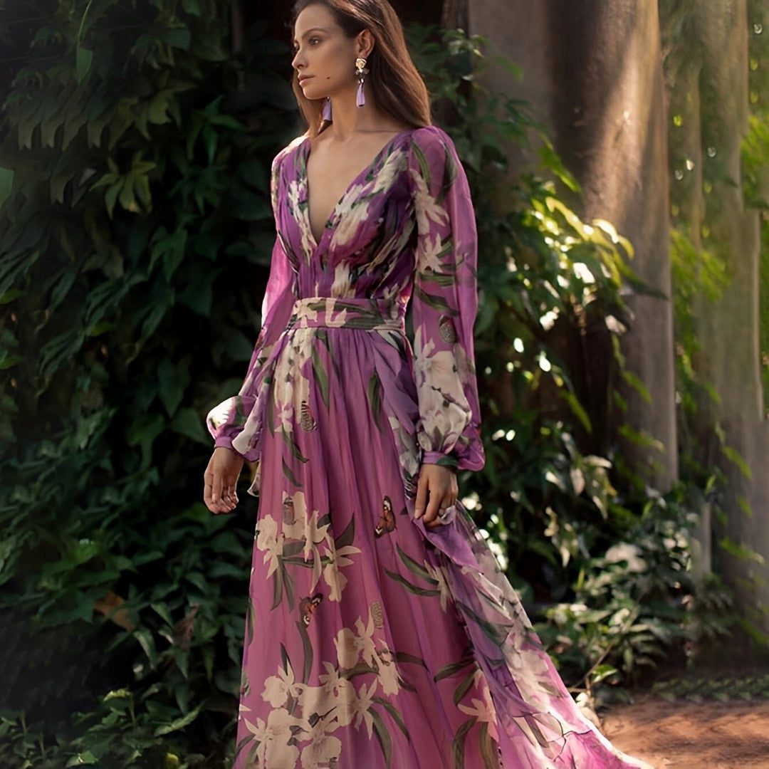 Women's Enchanted Garden V-Neck Maxi Dress
