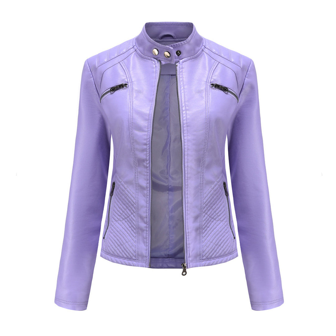 Women’s Slim-Fit Zip-Up Leather Moto Jacket
