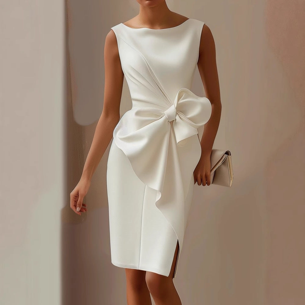 Women's Sleeveless Bow Accent Sheath Midi Dress