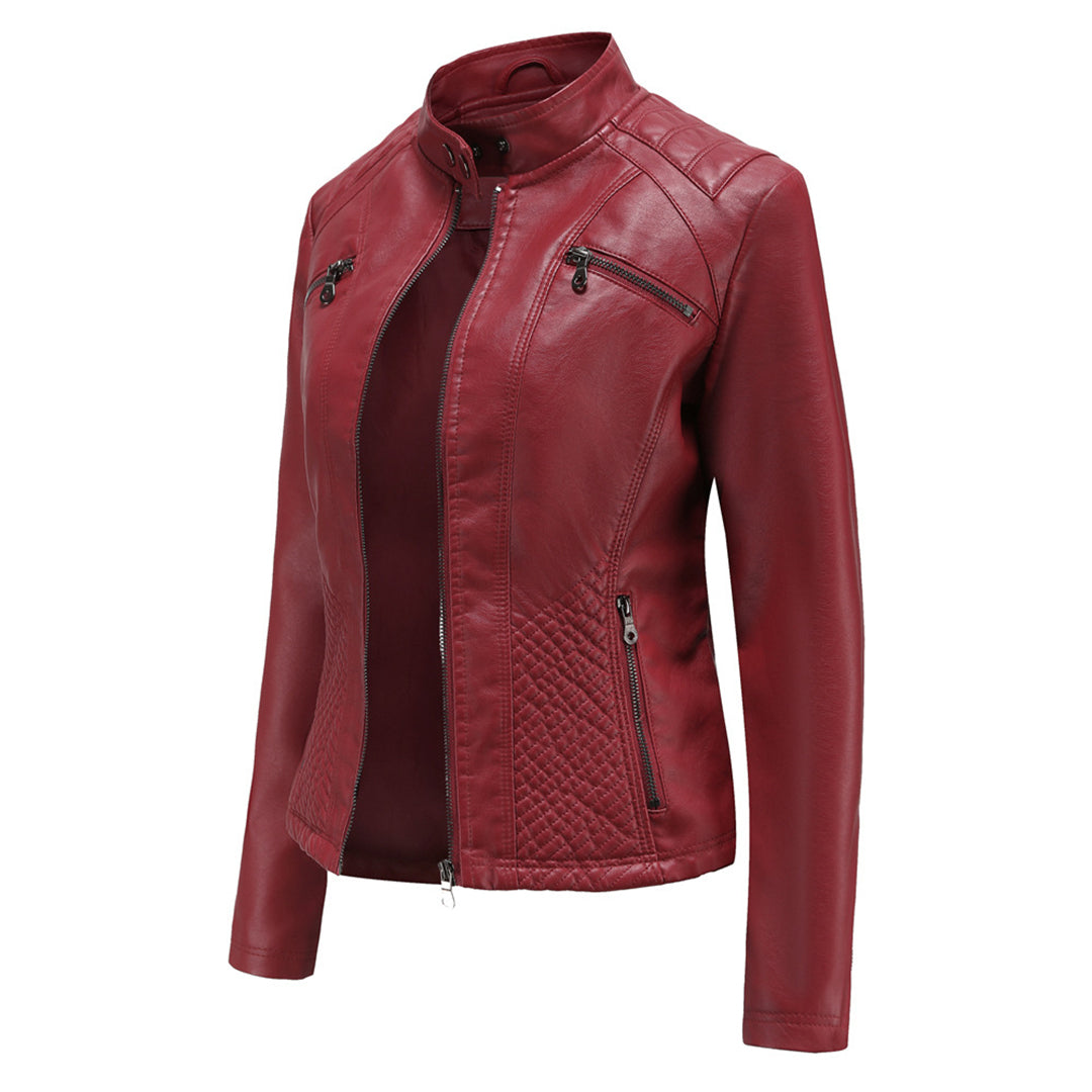 Women’s Slim-Fit Zip-Up Leather Moto Jacket