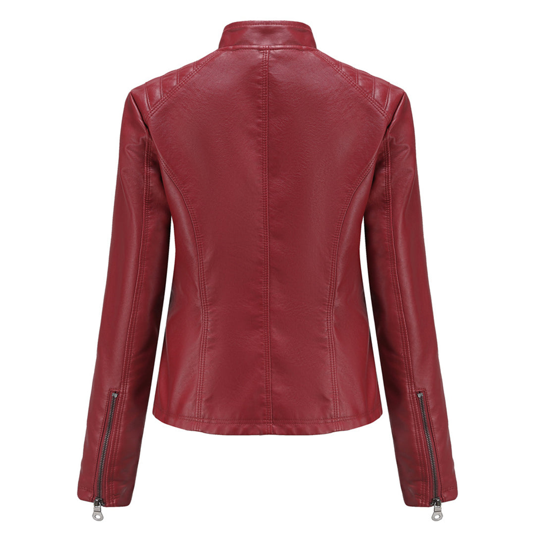 Women’s Slim-Fit Zip-Up Leather Moto Jacket