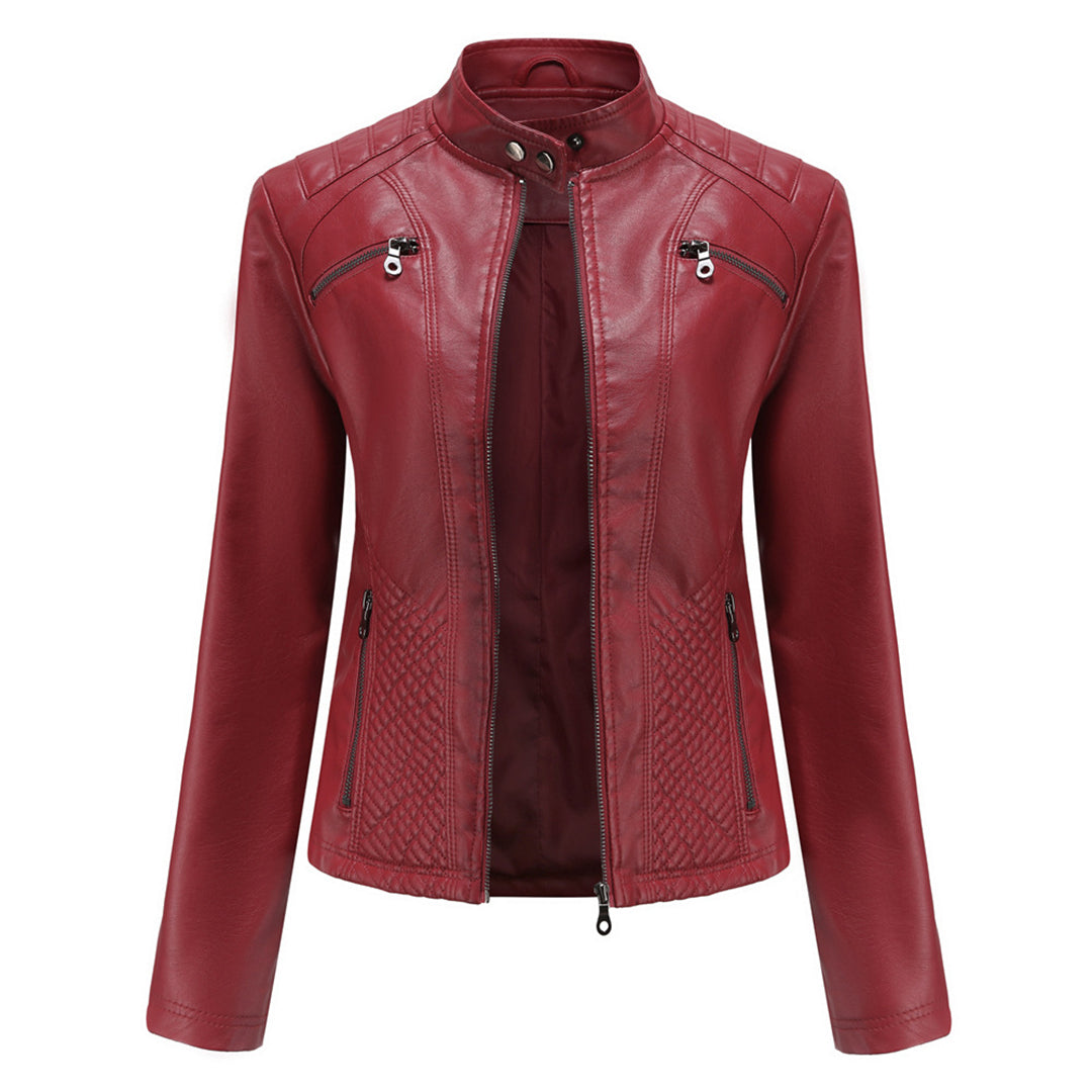 Women’s Slim-Fit Zip-Up Leather Moto Jacket