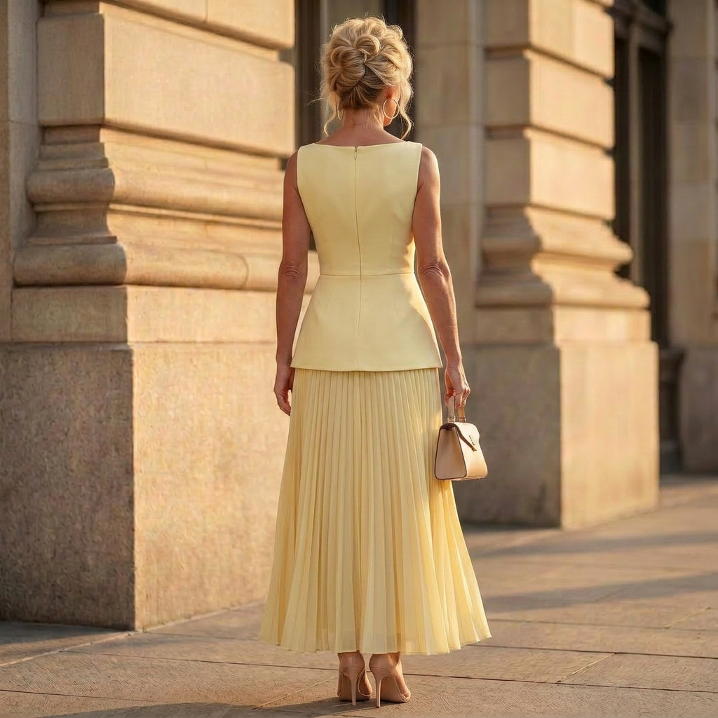 Women's Sleeveless Peplum Top & Pleated Maxi Skirt Set