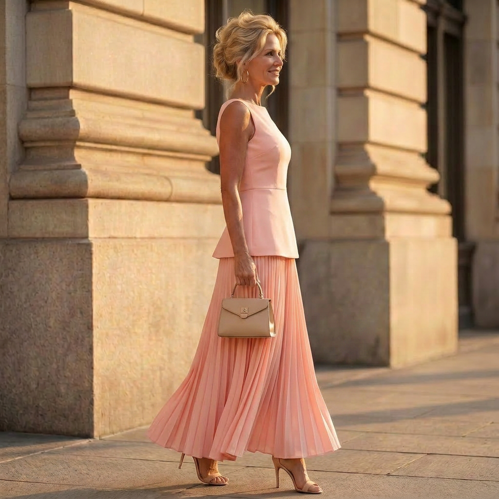 Women's Sleeveless Peplum Top & Pleated Maxi Skirt Set