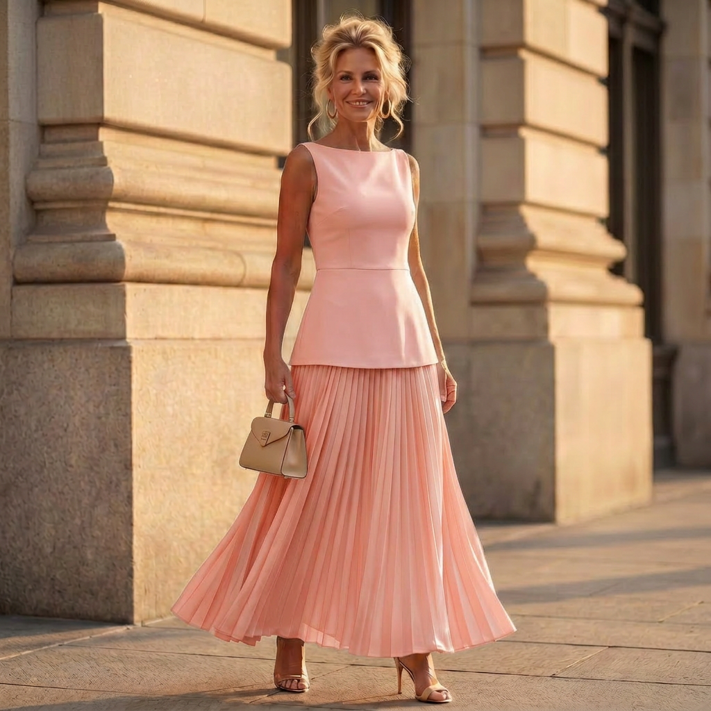 Women's Sleeveless Peplum Top & Pleated Maxi Skirt Set