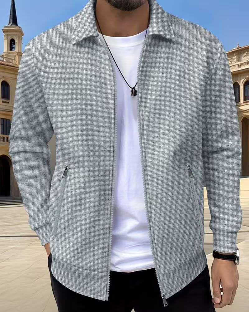 Men's Bomber Zip-Up Jacket with Shirt Collar