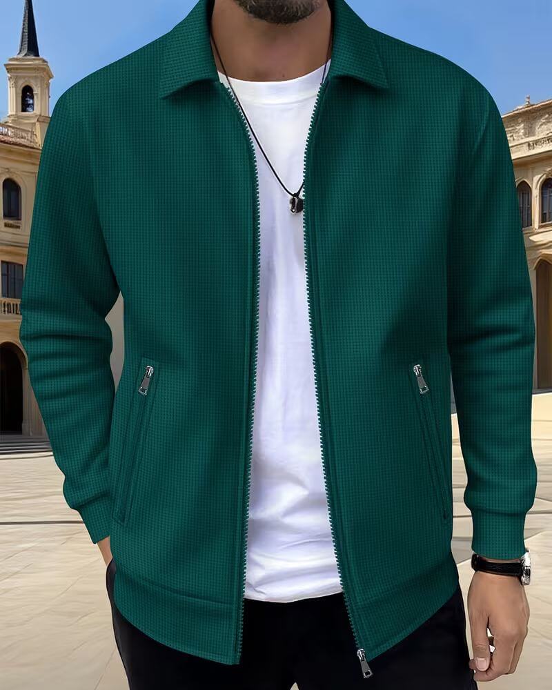 Men's Bomber Zip-Up Jacket with Shirt Collar