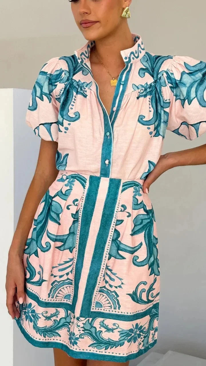 Women's Floral Print Puff Sleeve Mini Dress