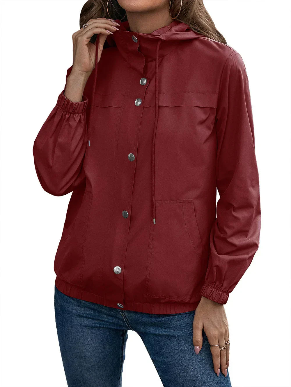 Stylish Women's Waterproof Trench Coat with Hood and Long Sleeves