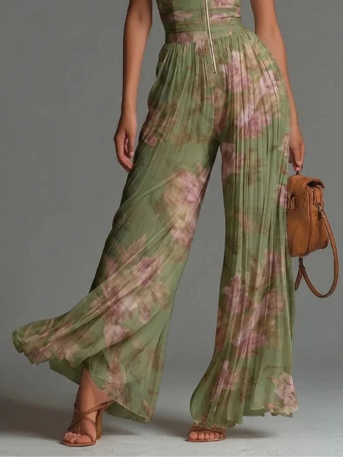Women's Pleated Wide-Leg Jumpsuit with Halter Neckline