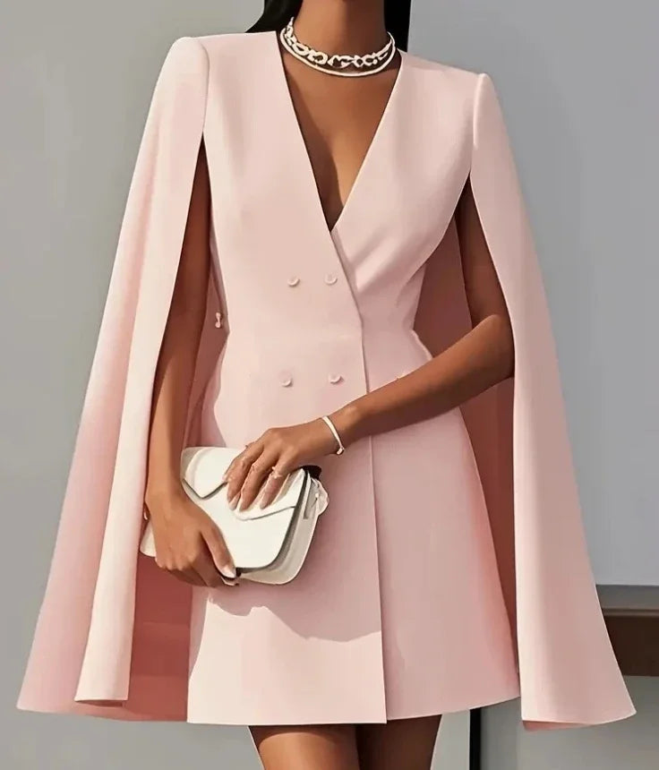 Women's Cape Sleeve Double-Breasted Mini Dress
