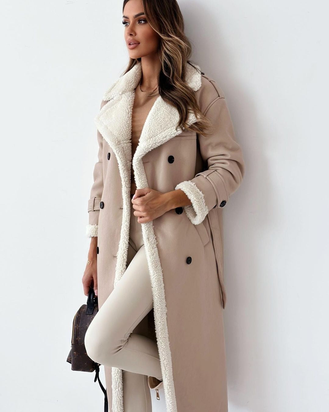 Women's Knee Length Teddy Lined Trench Coat