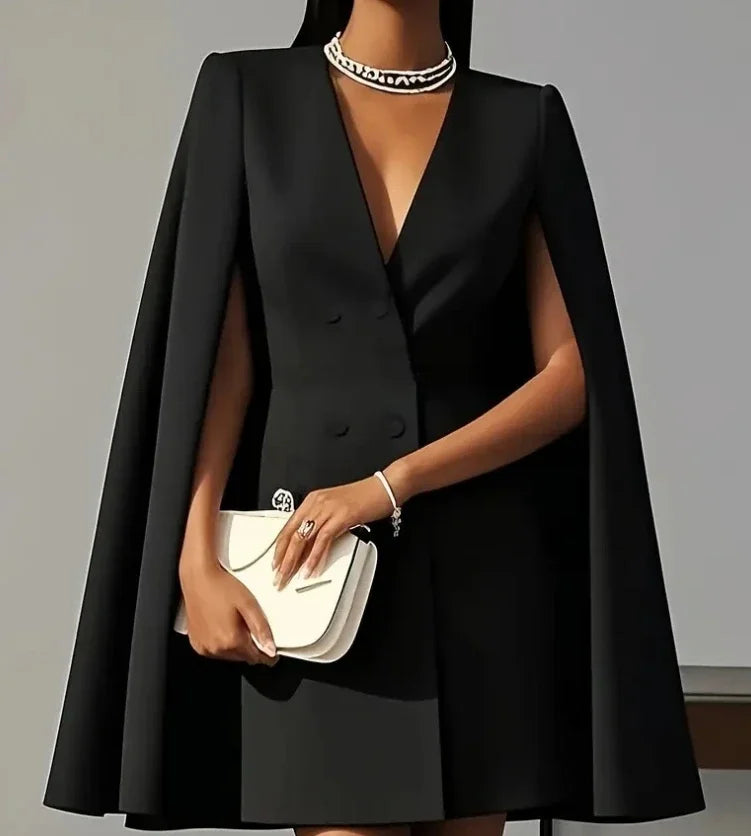Women's Cape Sleeve Double-Breasted Mini Dress