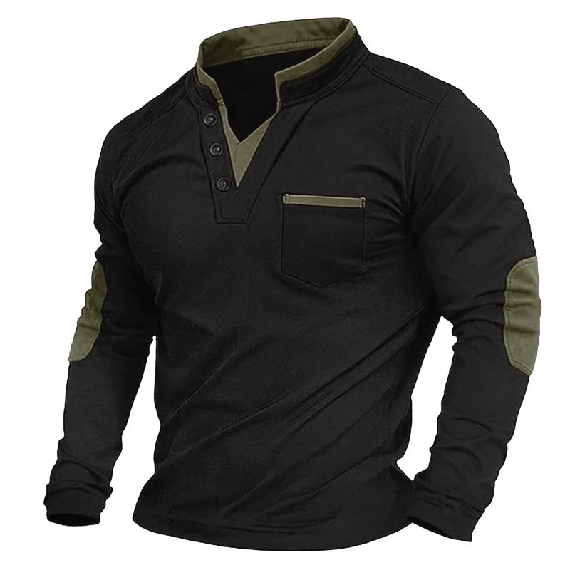 Men's Long Sleeve Henley V-Neck Sweater