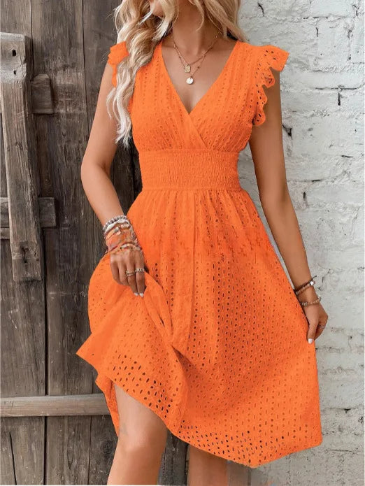 Women's V-Neck Eyelet Summer Dress A-Line
