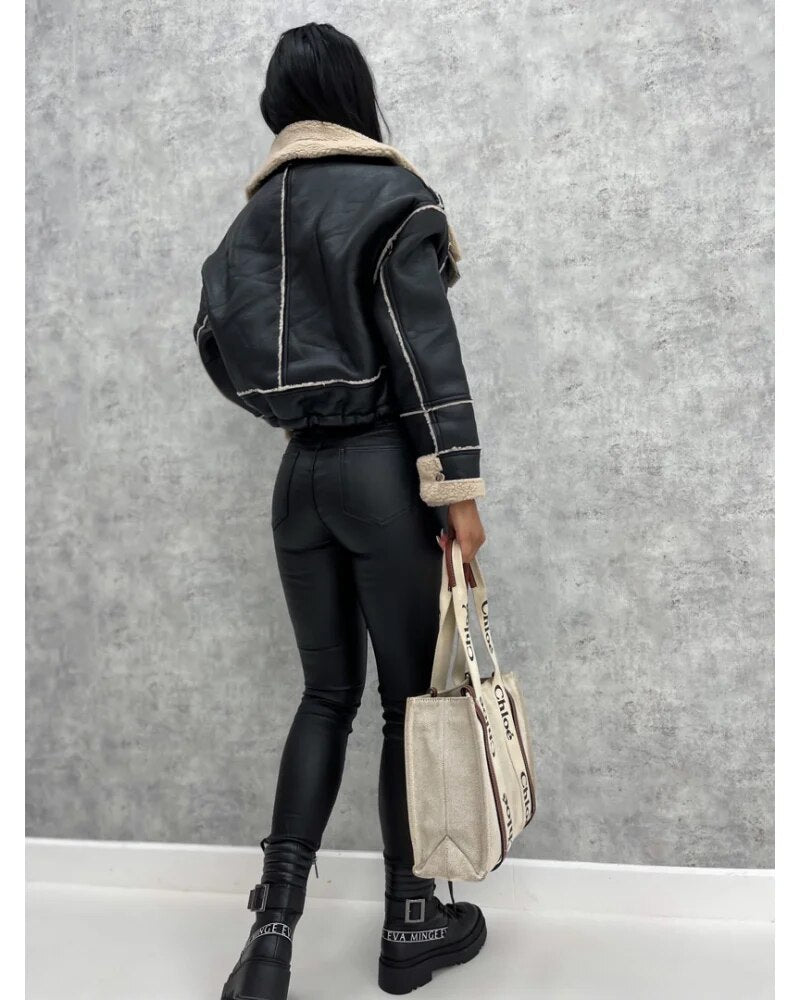 Women's Stylish Cropped Leather Jacket