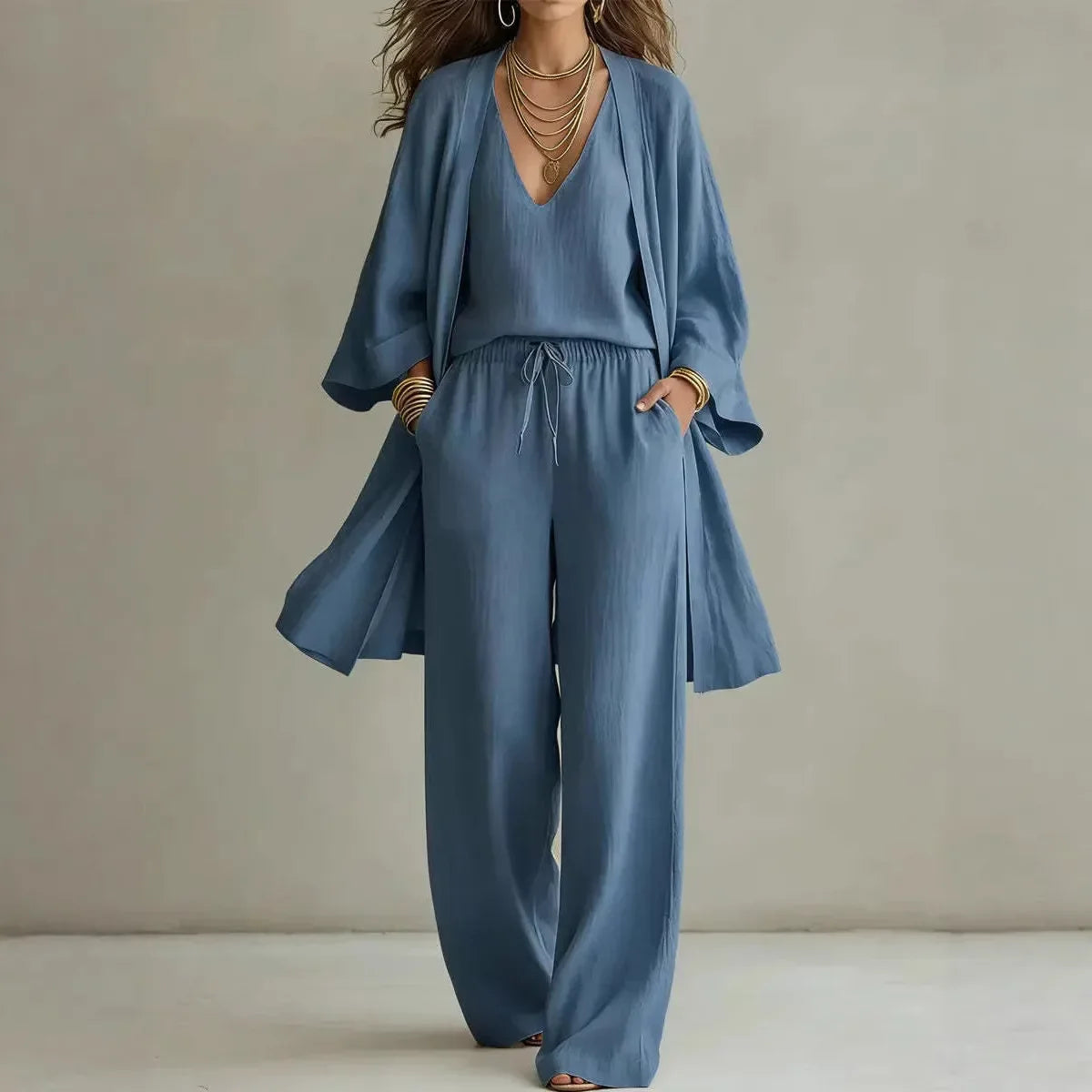 Women's Relaxed Wide-Leg Three-Piece Lounge Set