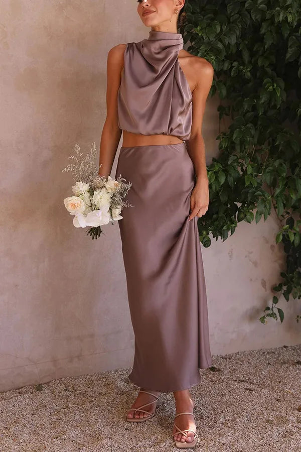 Women’s Sleeveless High-Neck Top and Maxi Skirt Two-Piece Set