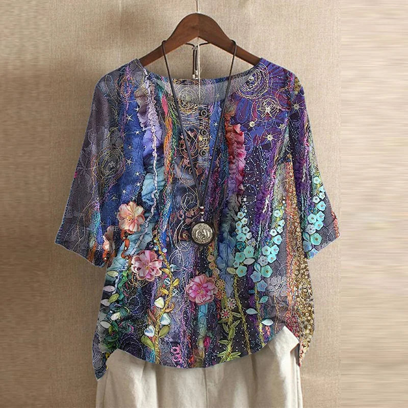 Women's Vintage-Inspired Floral Print Blouse