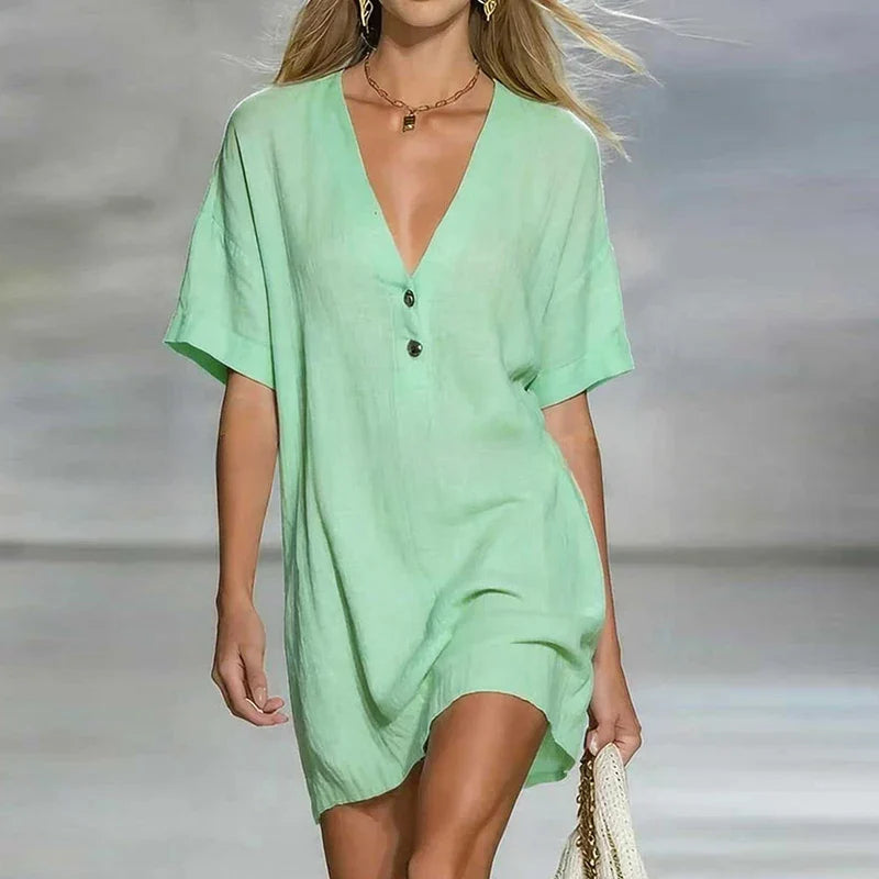 Women's Relaxed Button-Front Mini Shirt Dress