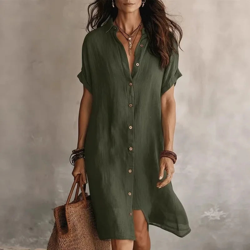 Women's Relaxed Button-Front Midi Dress Summer Style