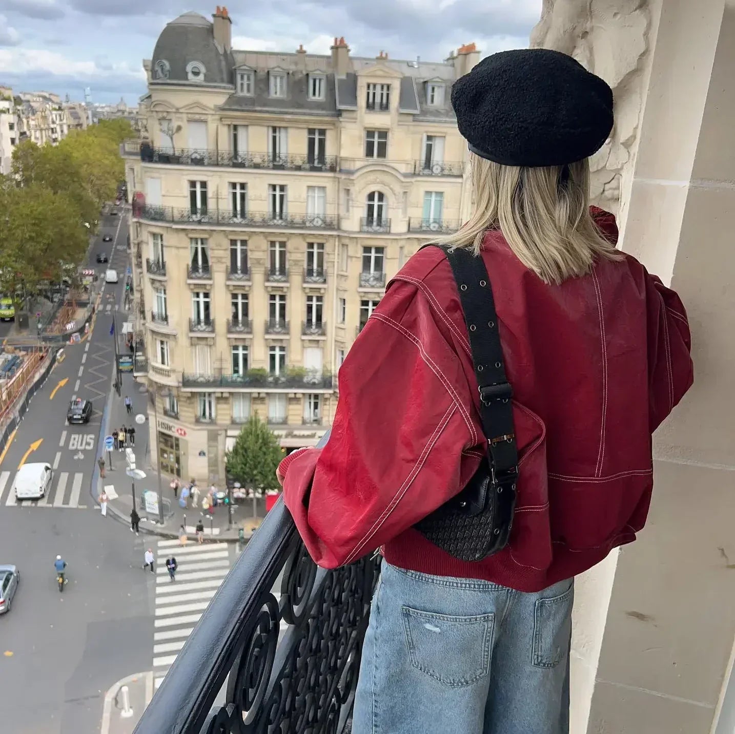Women's Red Oversized Bomber Jacket