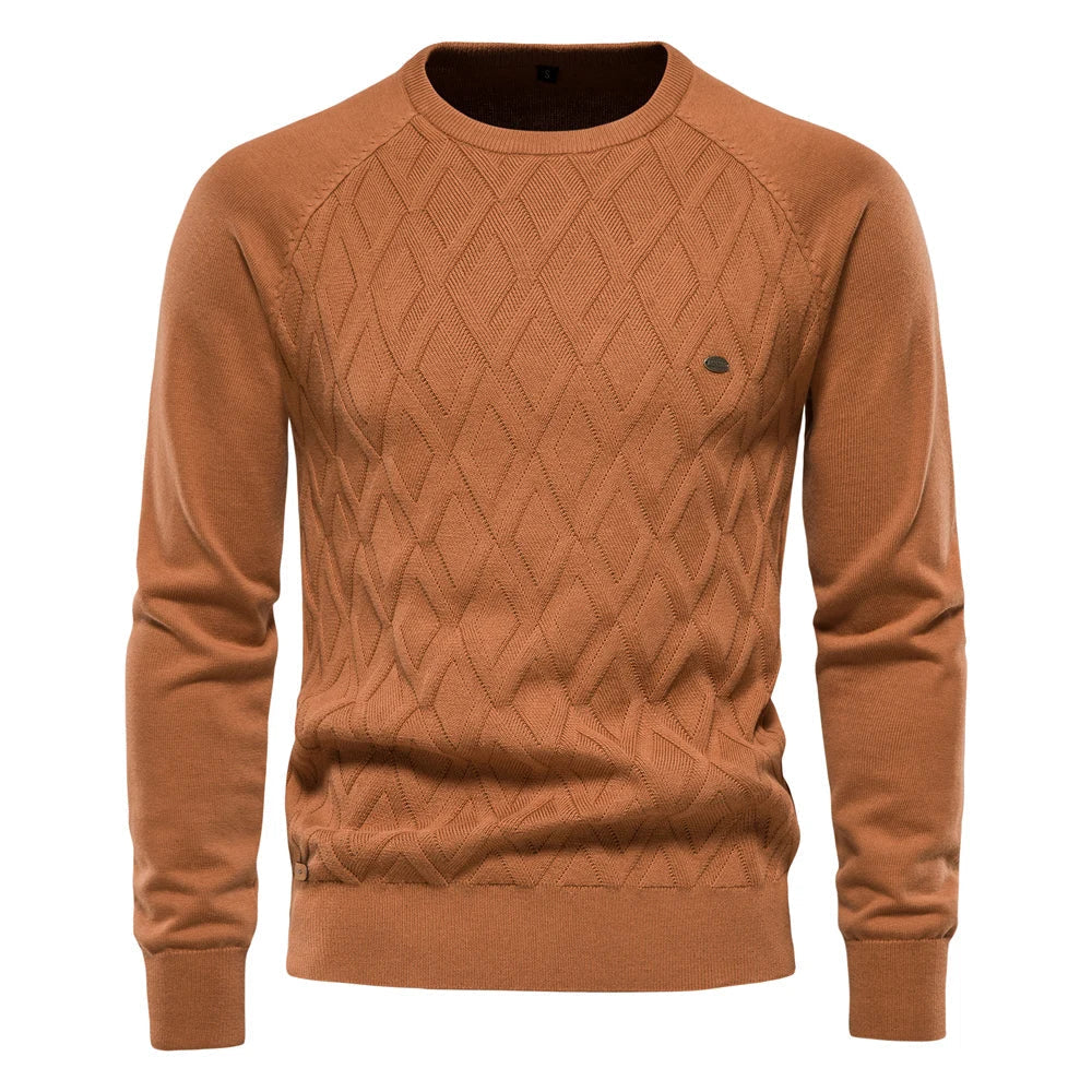 Men's Crew Neck Knit Sweater with Textured Design
