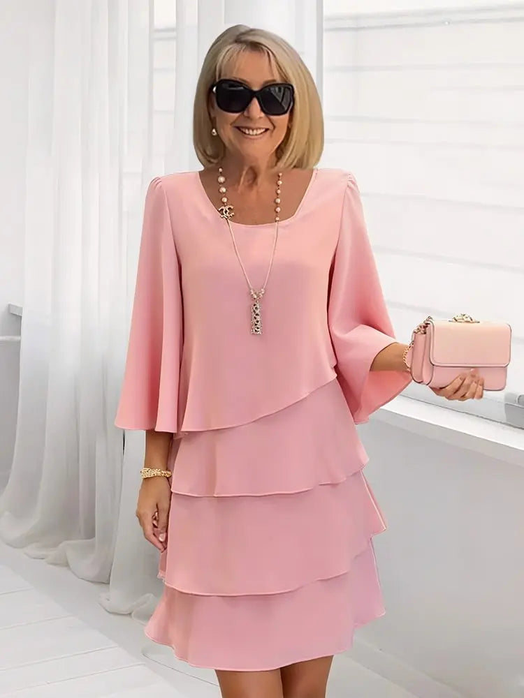 Women's A-Line Ruffle Dress with Round Neckline