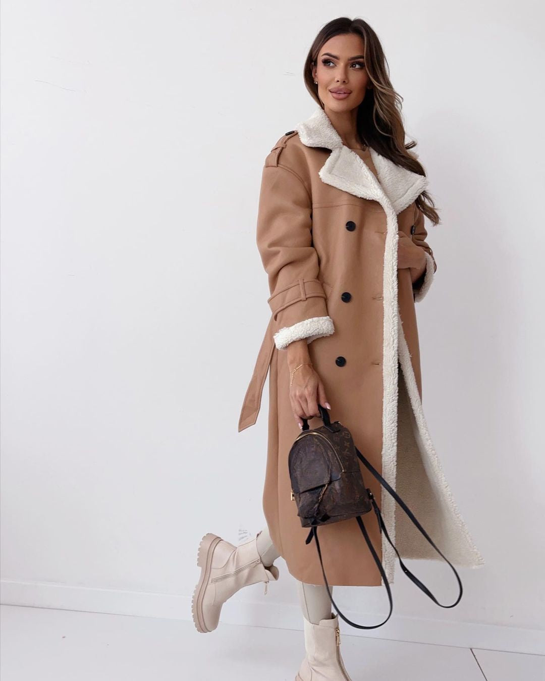 Women's Knee Length Teddy Lined Trench Coat