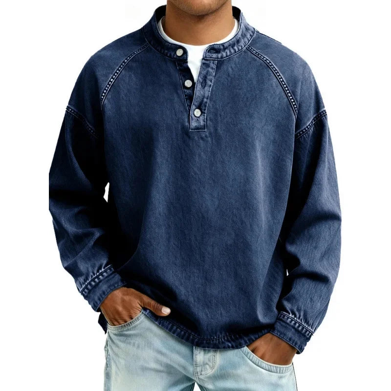 Men's Vintage Button Long Sleeve Henley Shirt