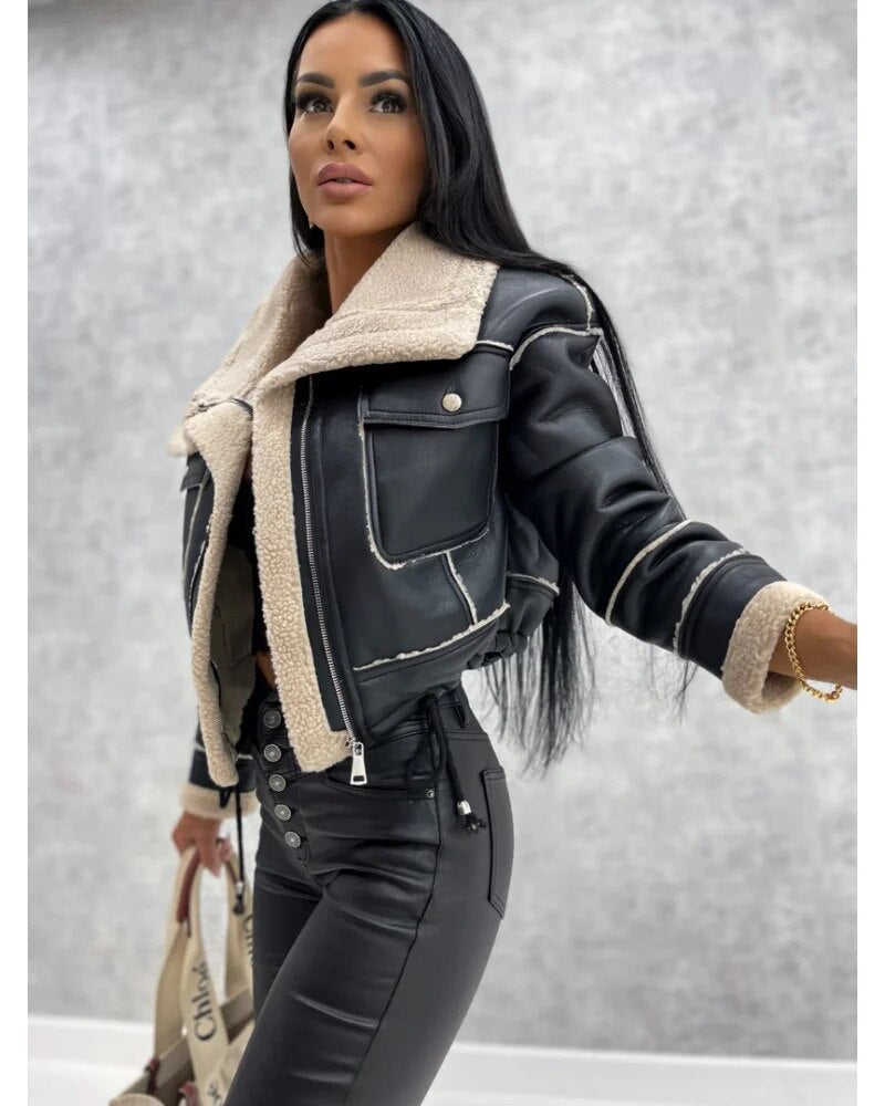Women's Stylish Cropped Leather Jacket