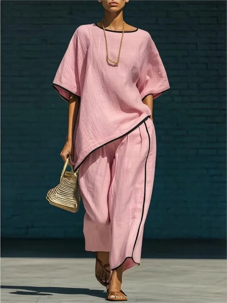 Women's Relaxed Co-Ord Set with Top and Wide-Leg Pants