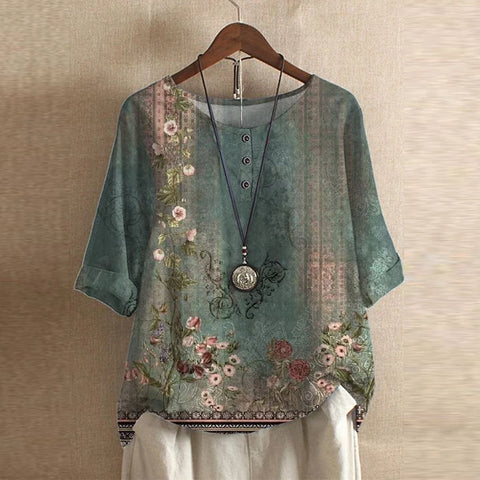 Women's Vintage-Inspired Floral Print Blouse