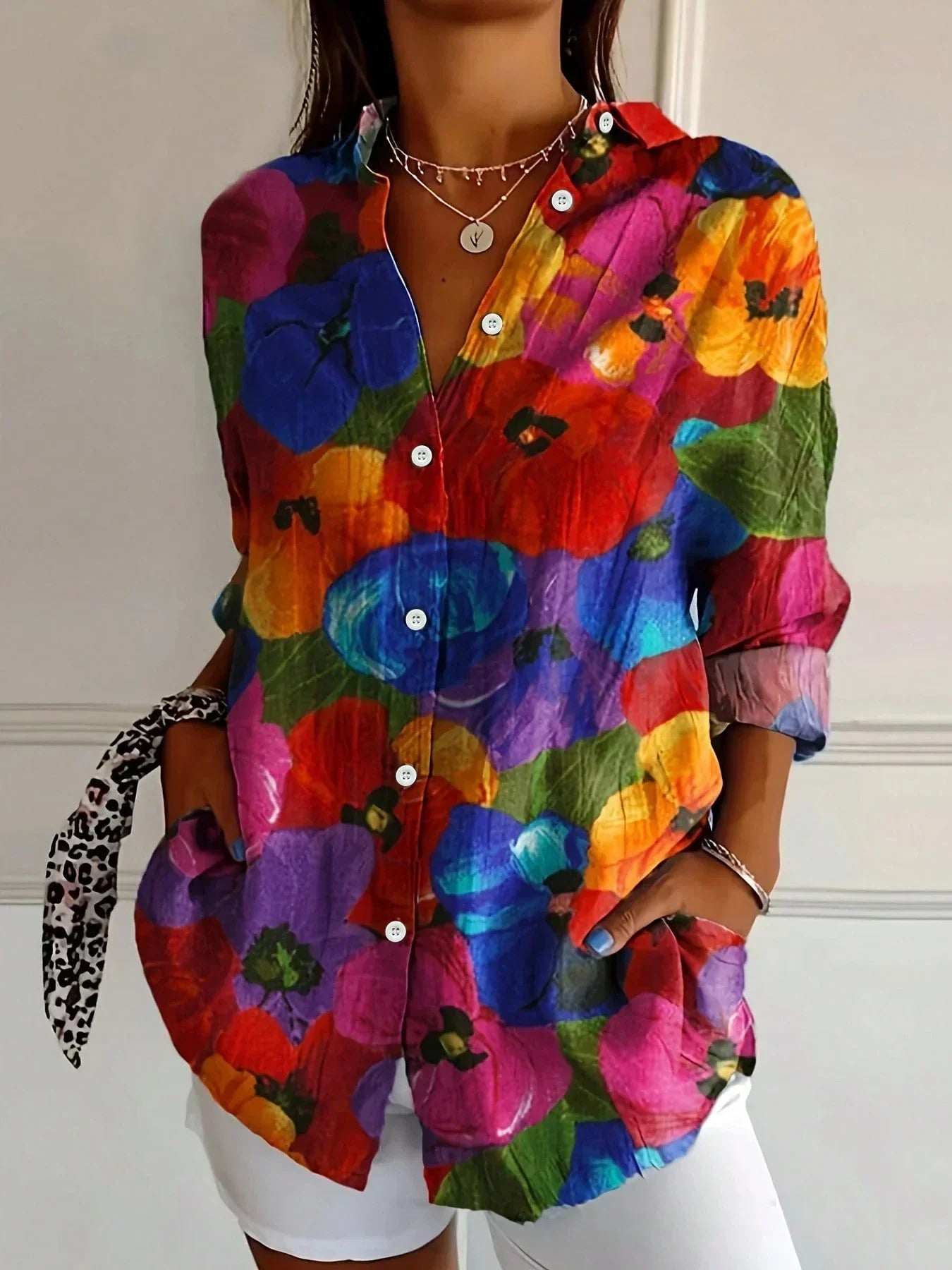 Women's Floral Button Front Blouse Summer