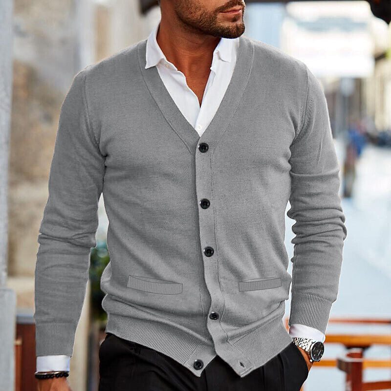 Men's Button-Up Soft Knit Long Sleeve Cardigan