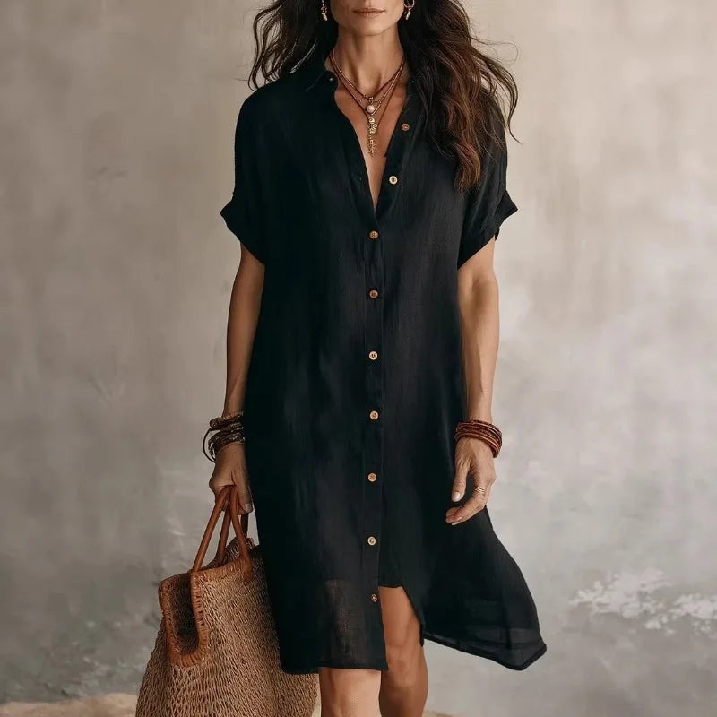 Women's Relaxed Button-Front Midi Dress Summer Style