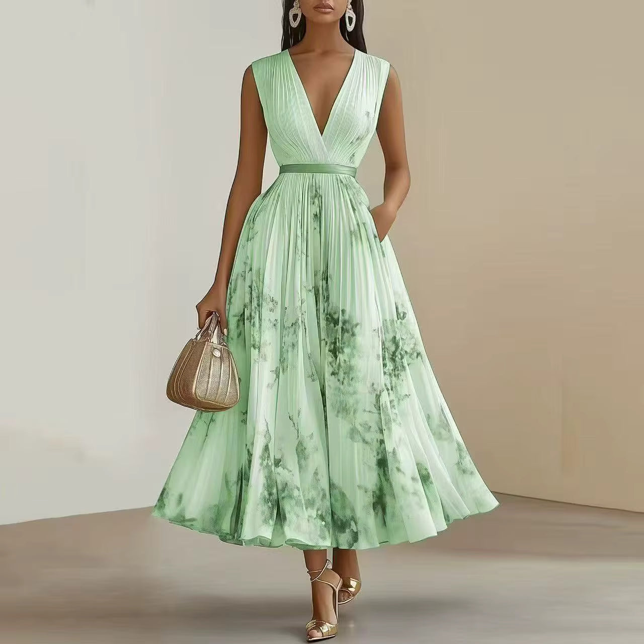 Women's Floral Maxi Dress with V-Neck