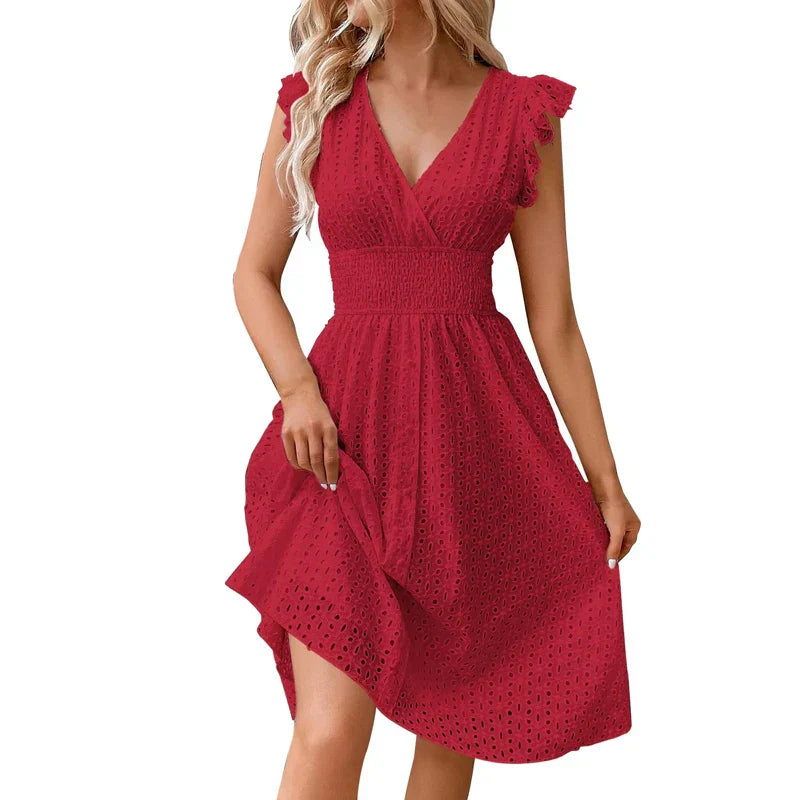 Women's V-Neck Eyelet Summer Dress A-Line