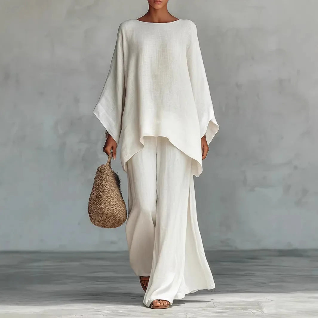 Women's Asymmetrical Co-Ord Set with Top and Wide-Leg Pants