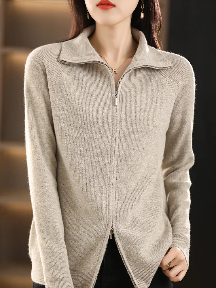 Women's Cardigan with Dual Zip Closure