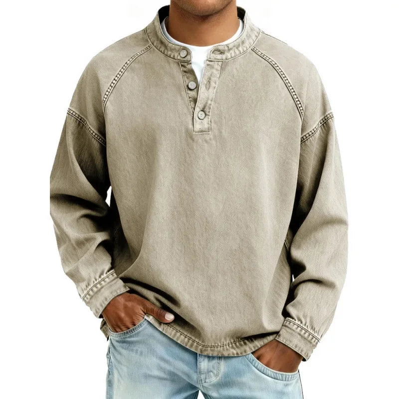 Men's Vintage Button Long Sleeve Henley Shirt