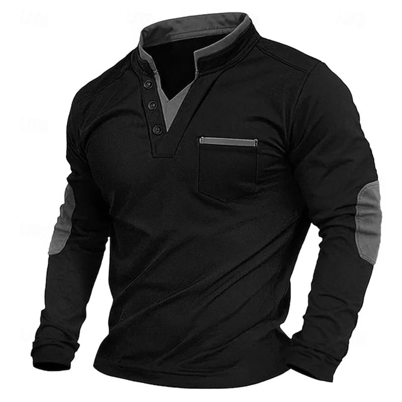 Men's Long Sleeve Henley V-Neck Sweater