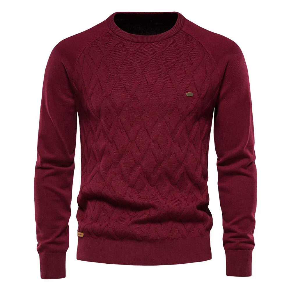 Men's Crew Neck Knit Sweater with Textured Design