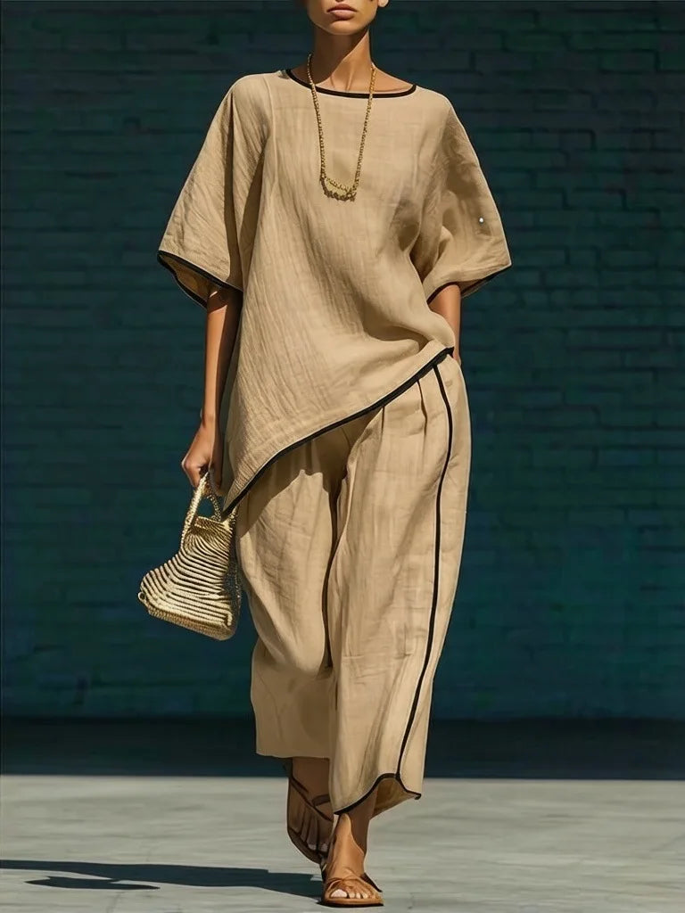 Women's Relaxed Co-Ord Set with Top and Wide-Leg Pants