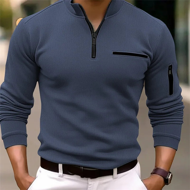 Men’s Slim Fit Long-Sleeve  Quarter Zip Polo Shirt