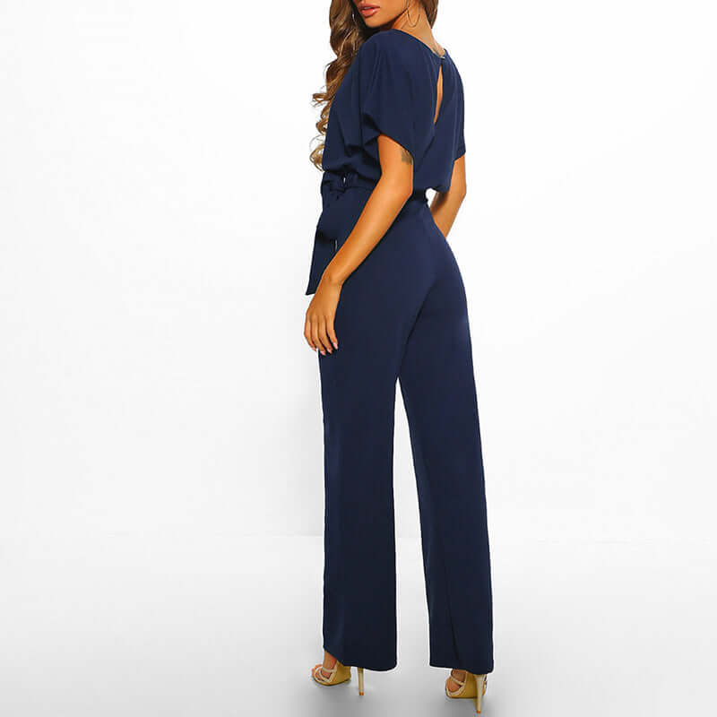 Elegant Draped Batwing Sleeve One-Piece Jumpsuit