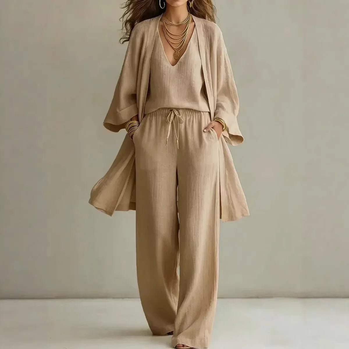 Women's Relaxed Wide-Leg Three-Piece Lounge Set
