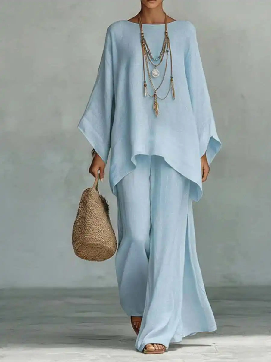 Women's Asymmetrical Co-Ord Set with Top and Wide-Leg Pants
