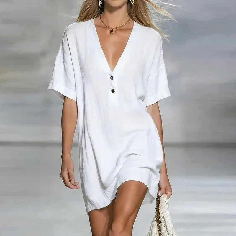 Women's Relaxed Button-Front Mini Shirt Dress