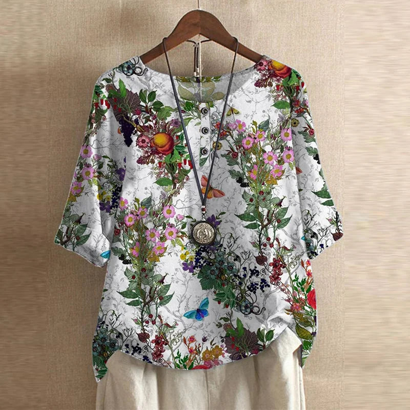 Women's Vintage-Inspired Floral Print Blouse